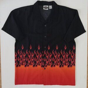 Vintage Street Culture Flames Bowling Shirt, XL